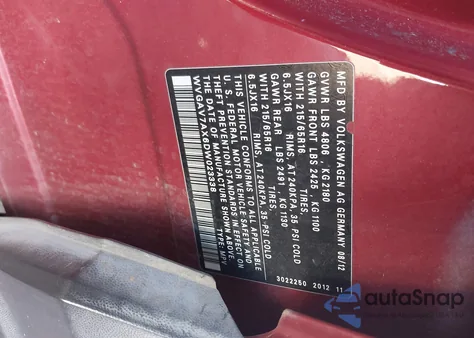 2013 Volkswagen Tiguan S from USA, damaged, VIN WVGAV7AX6DW023338